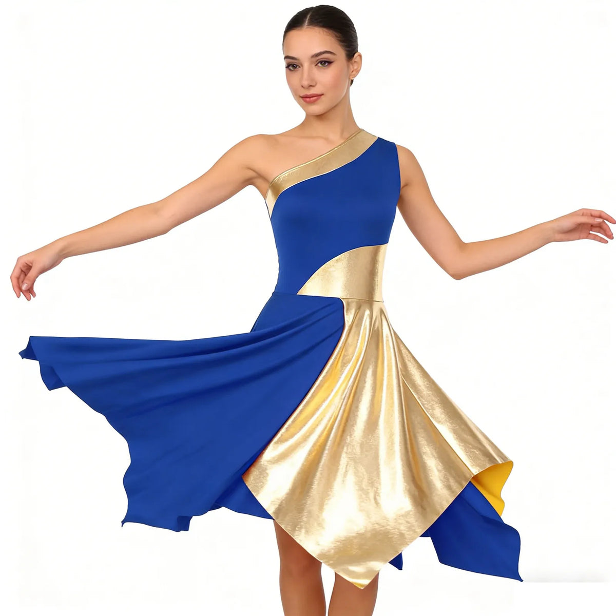 Radiance Metallic One-Shoulder Dance Dress