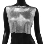 Handmade Metal Sequin Backless Crop Top