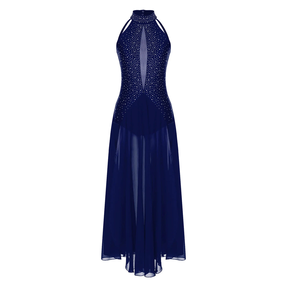 Women's Lyrical Dance Dress | Rhinestone Halter | Strappy Back | 8 Colors