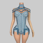 Blue Rhinestone Bodysuit - Sparkly High-Stretch Performance Wear for Dancers & Performers