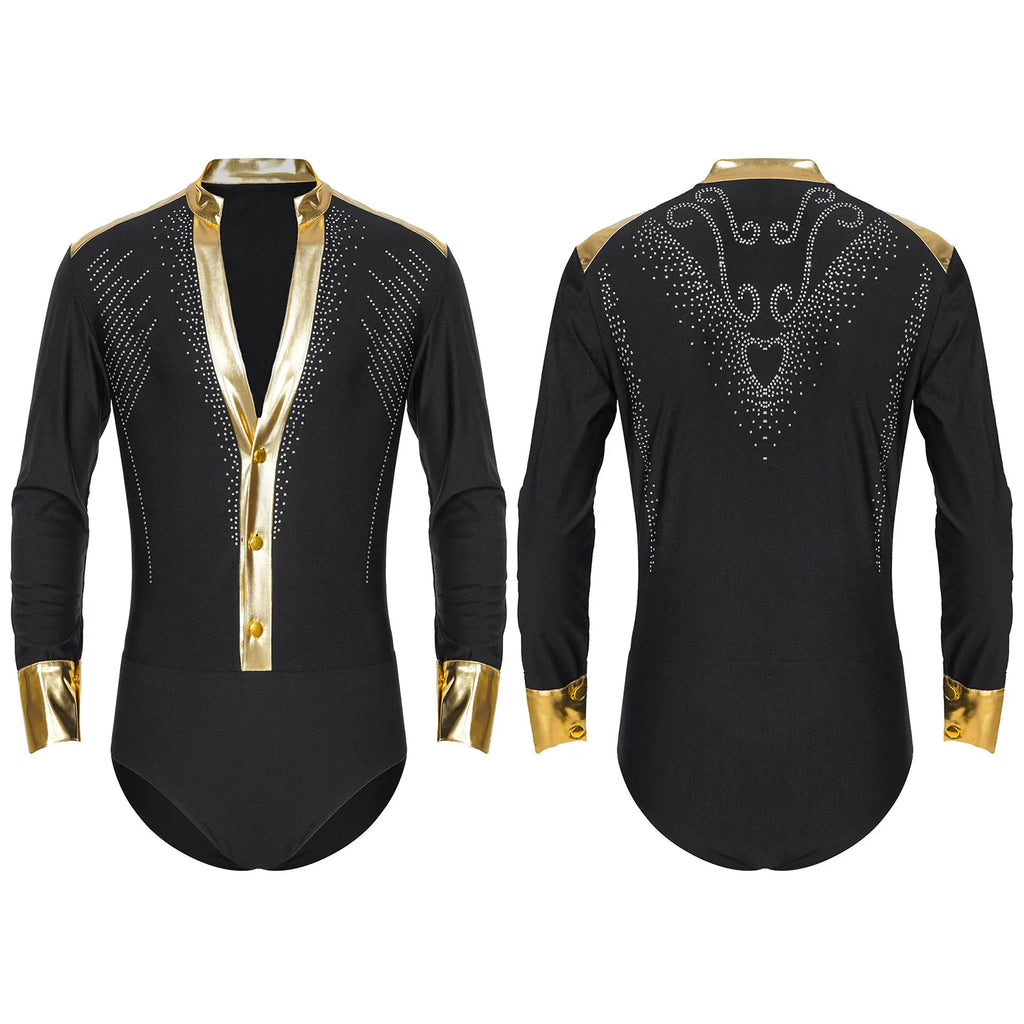 Men’s Dance Bodysuit | Metallic Gold Trim