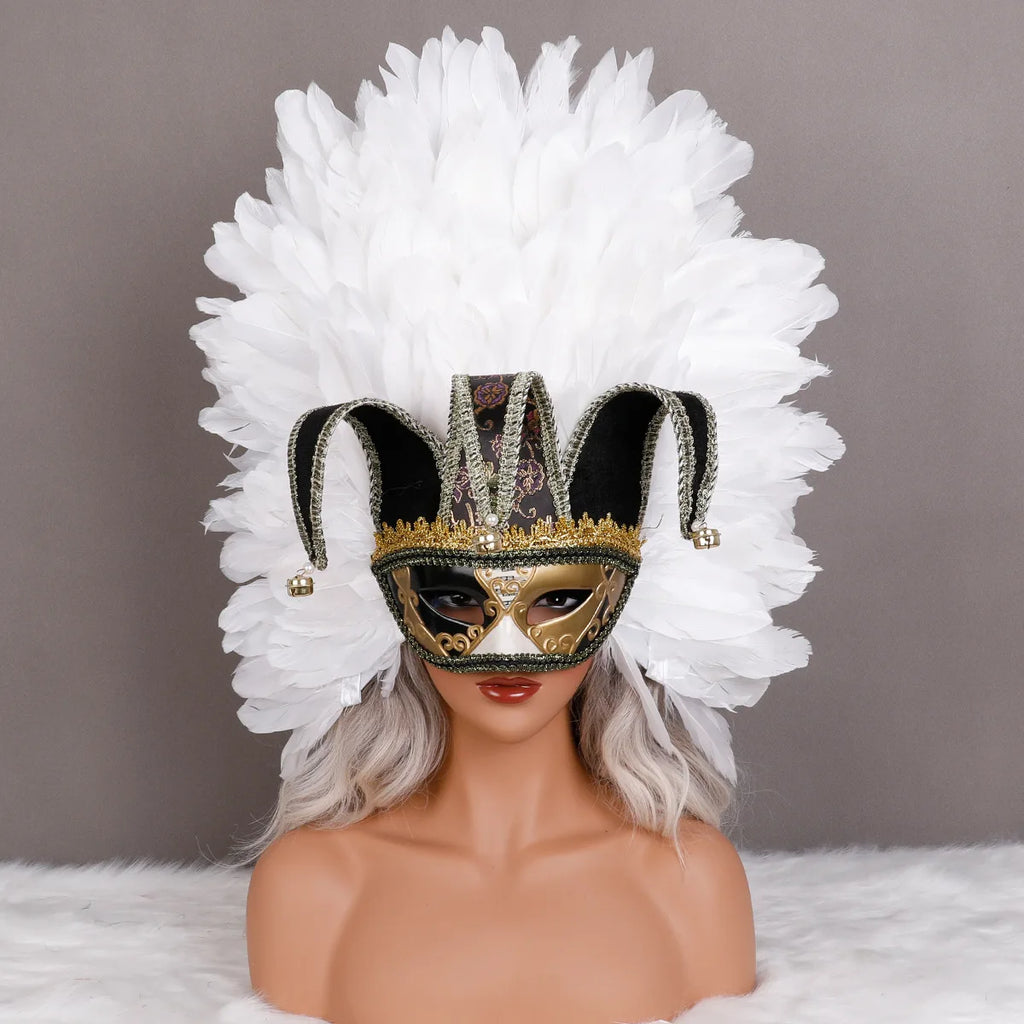 Feather Masquerade Mask | Jester Crown
