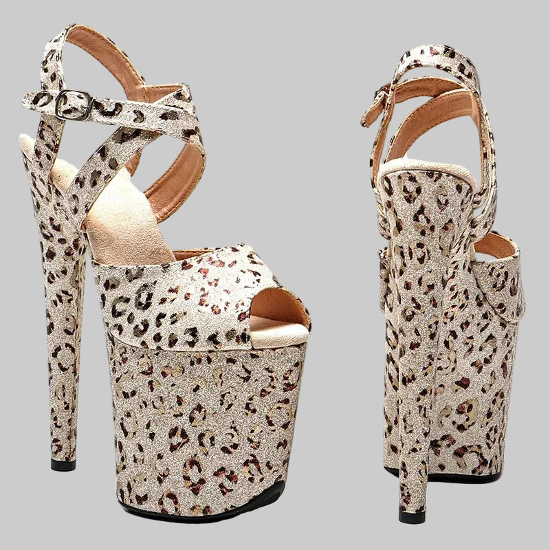 Leopard Glitter 8-Inch Platform Pole Dance Heels