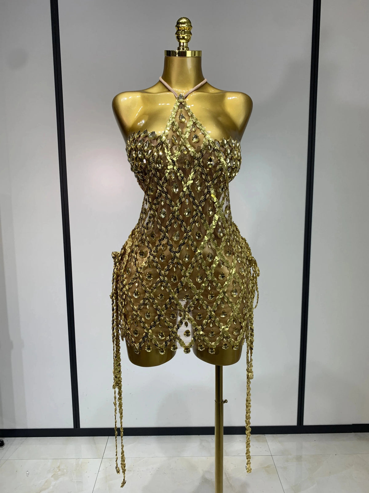 Beaded Fringe Lattice Two-Piece Set | Bra & Mini Skirt | Belly Dance
