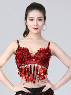 Tribal Belly Dance Bra | Coins & Rhinestones | Underwire | Red & Green