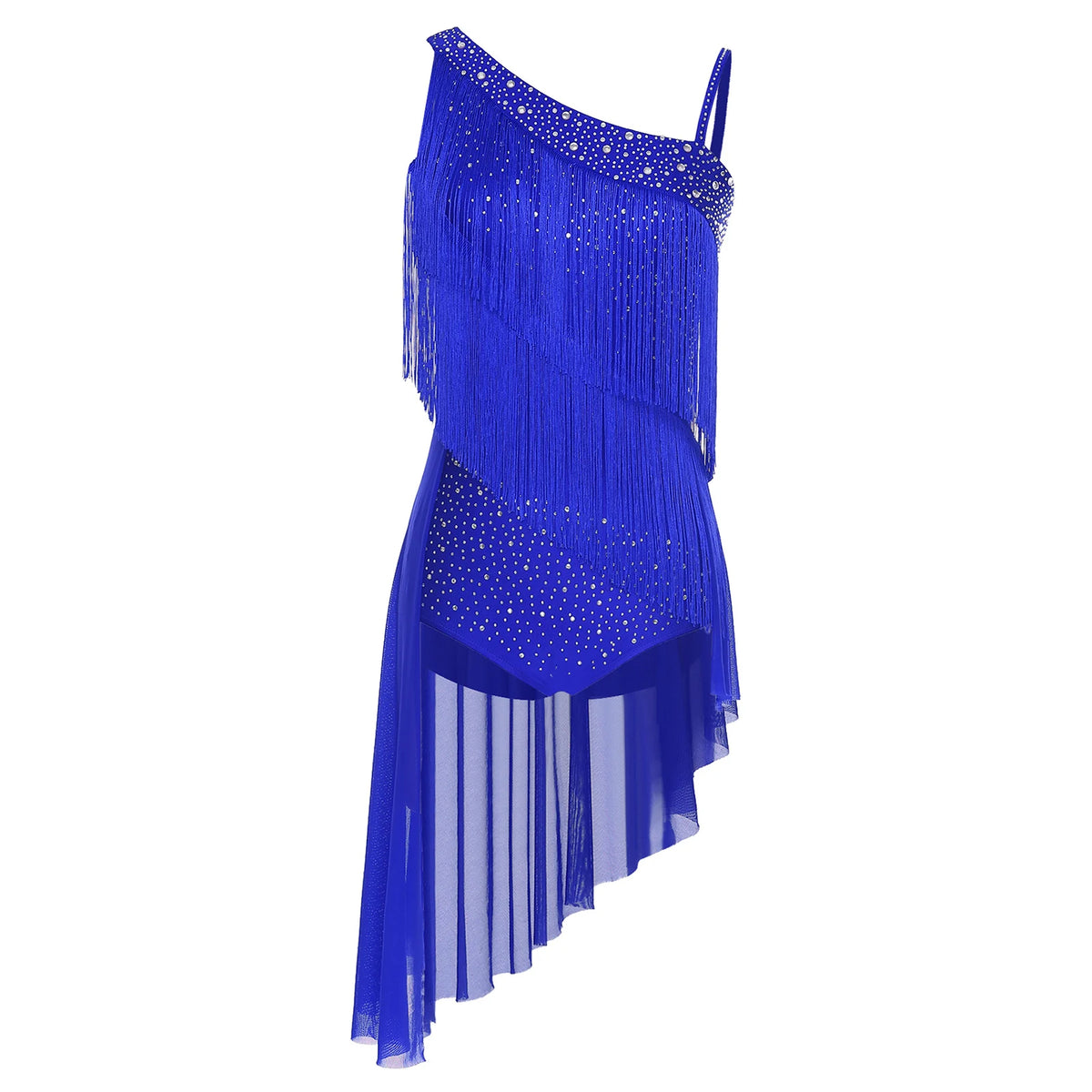 Latin Dance Leotard | Tassel & Rhinestone | Asymmetric