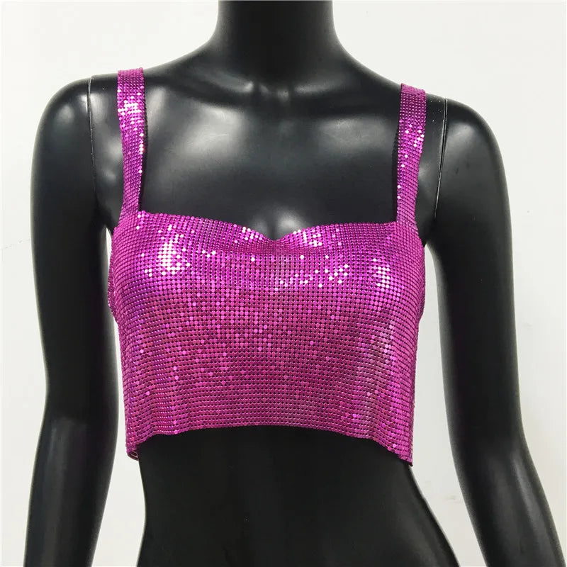 Sequin Backless Crop Tank Top