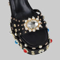 Crystal Platform Sandals - Rhinestone Ankle Strap Heels