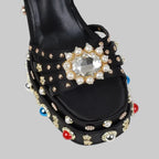 Crystal Platform Sandals - Rhinestone Ankle Strap Heels