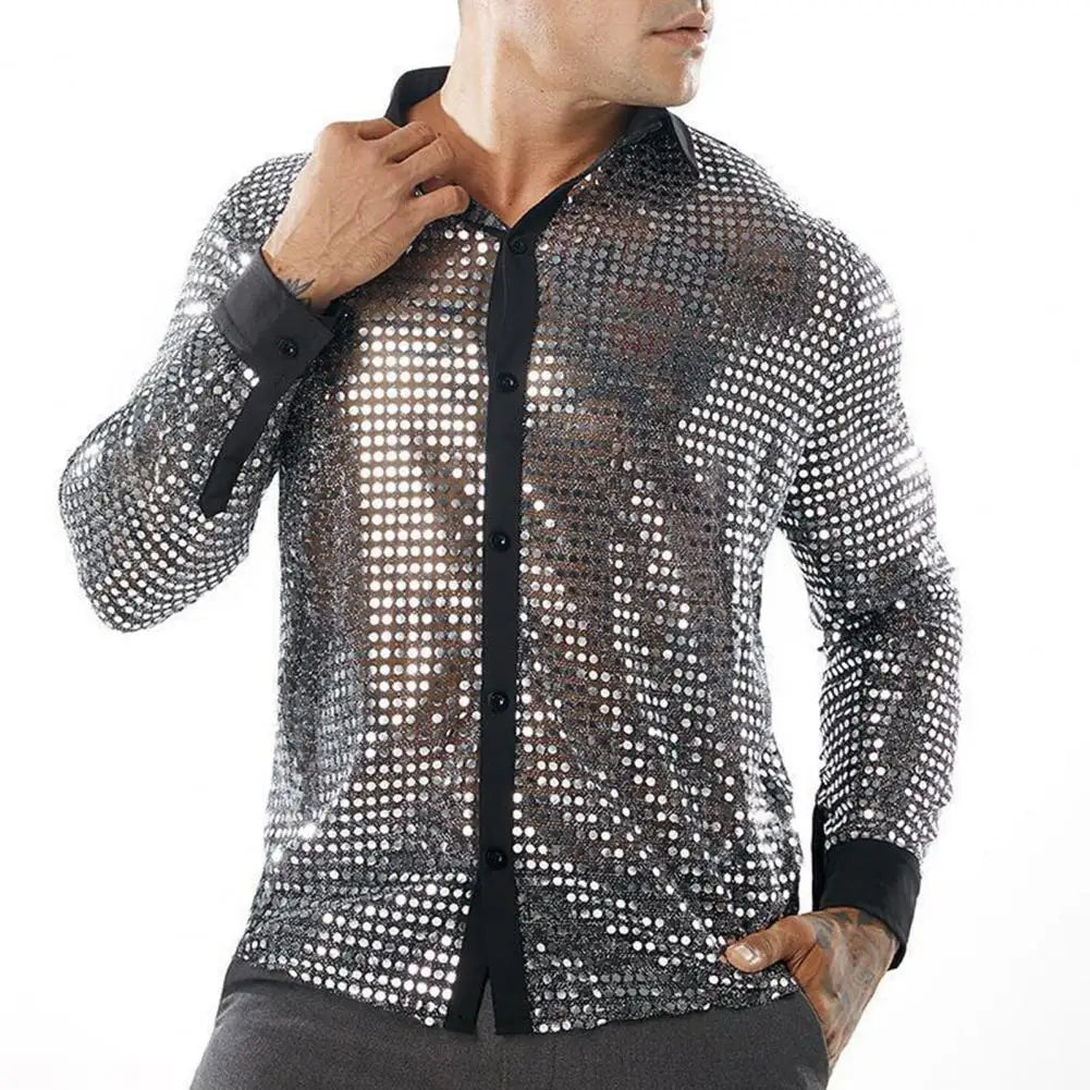Men's Sequin Disco Shirt | Long Sleeve | Button-Down