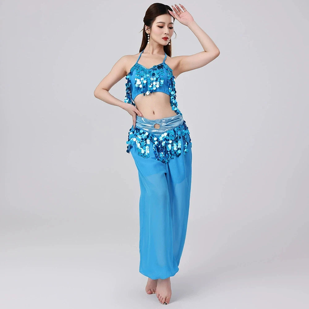 Belly Dance Harem Set | Sequin Halter Top & Chiffon Pants