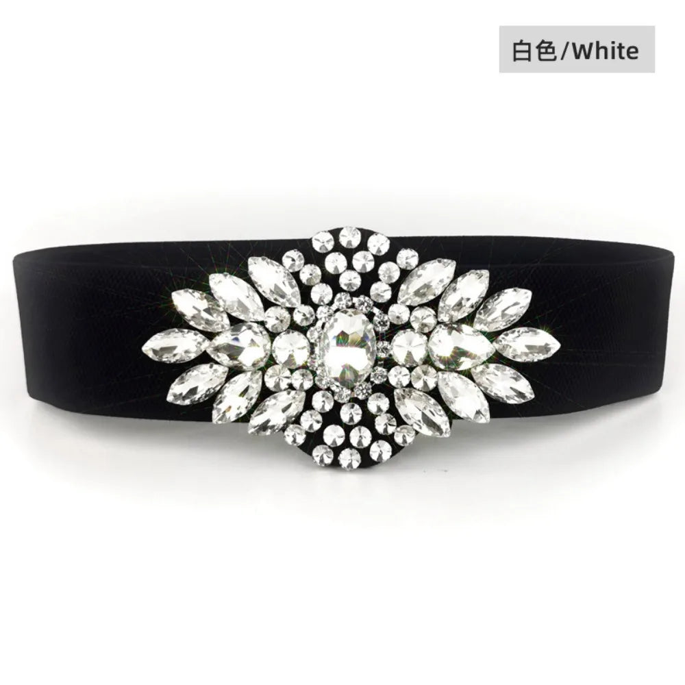 Crystal Flower Wide Elastic Belt | Stage & Dressy