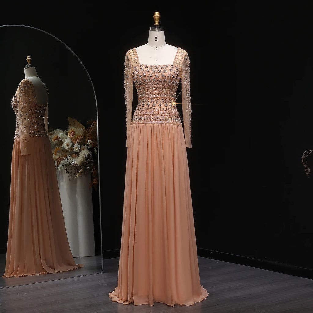 Beaded Bodice Chiffon A-Line Gown | Strapless | 6 Colors