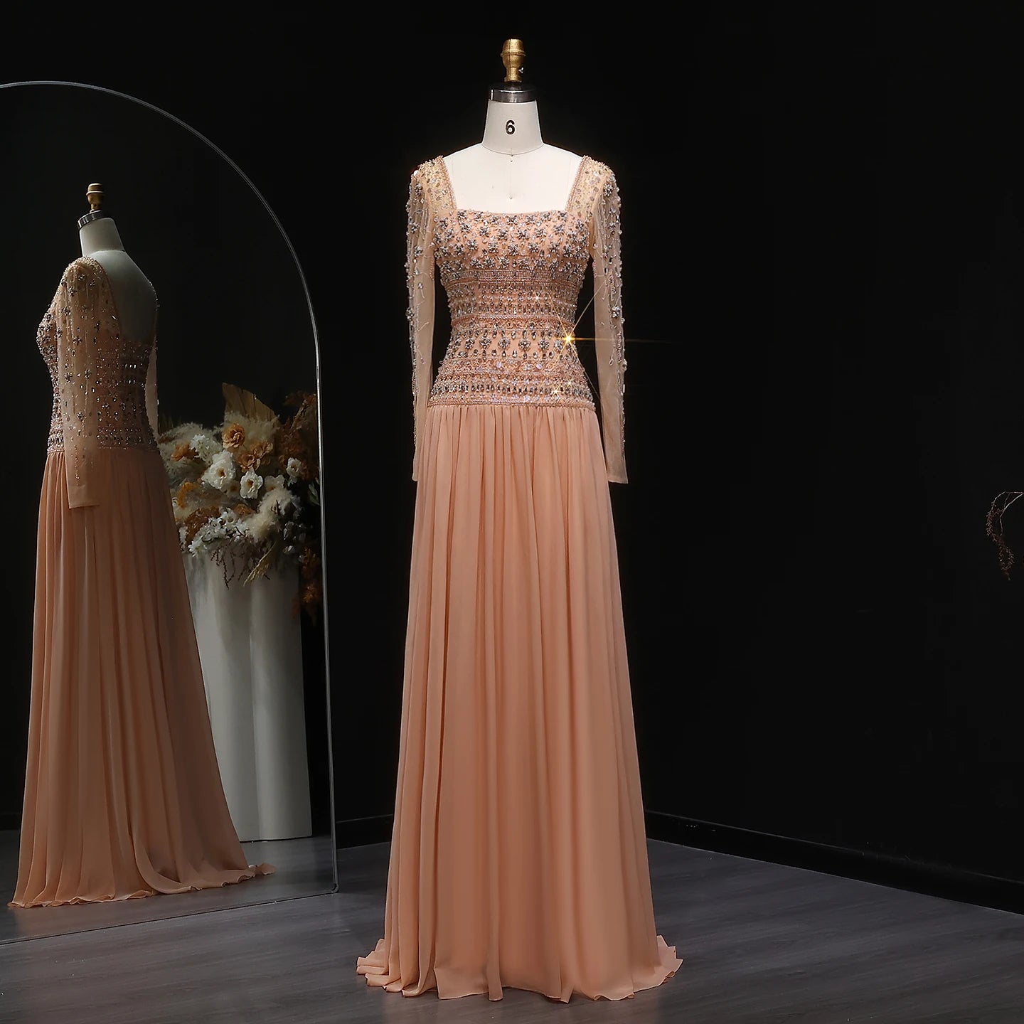 Beaded Bodice Chiffon A-Line Gown | Strapless | 6 Colors