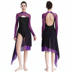 Lyrical Dance Dress | Cutout Back & Mesh Sleeves | Irregular Hem