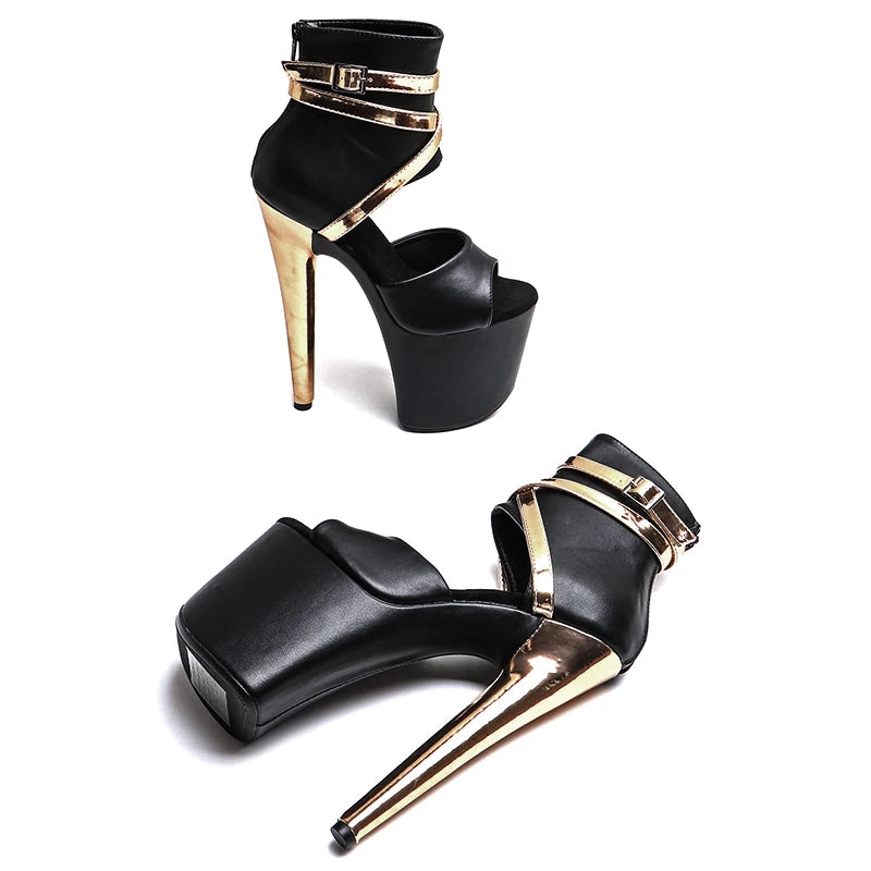 20cm Platform Boots - Open Toe Lace-Up Dance Boots