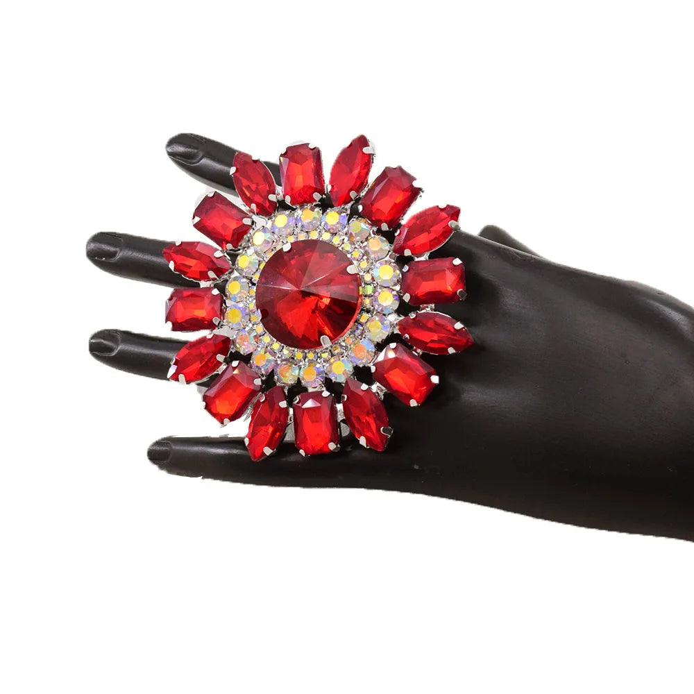 Oversized Rhinestone Flower Ring | 8cm Statement | 8 Colors