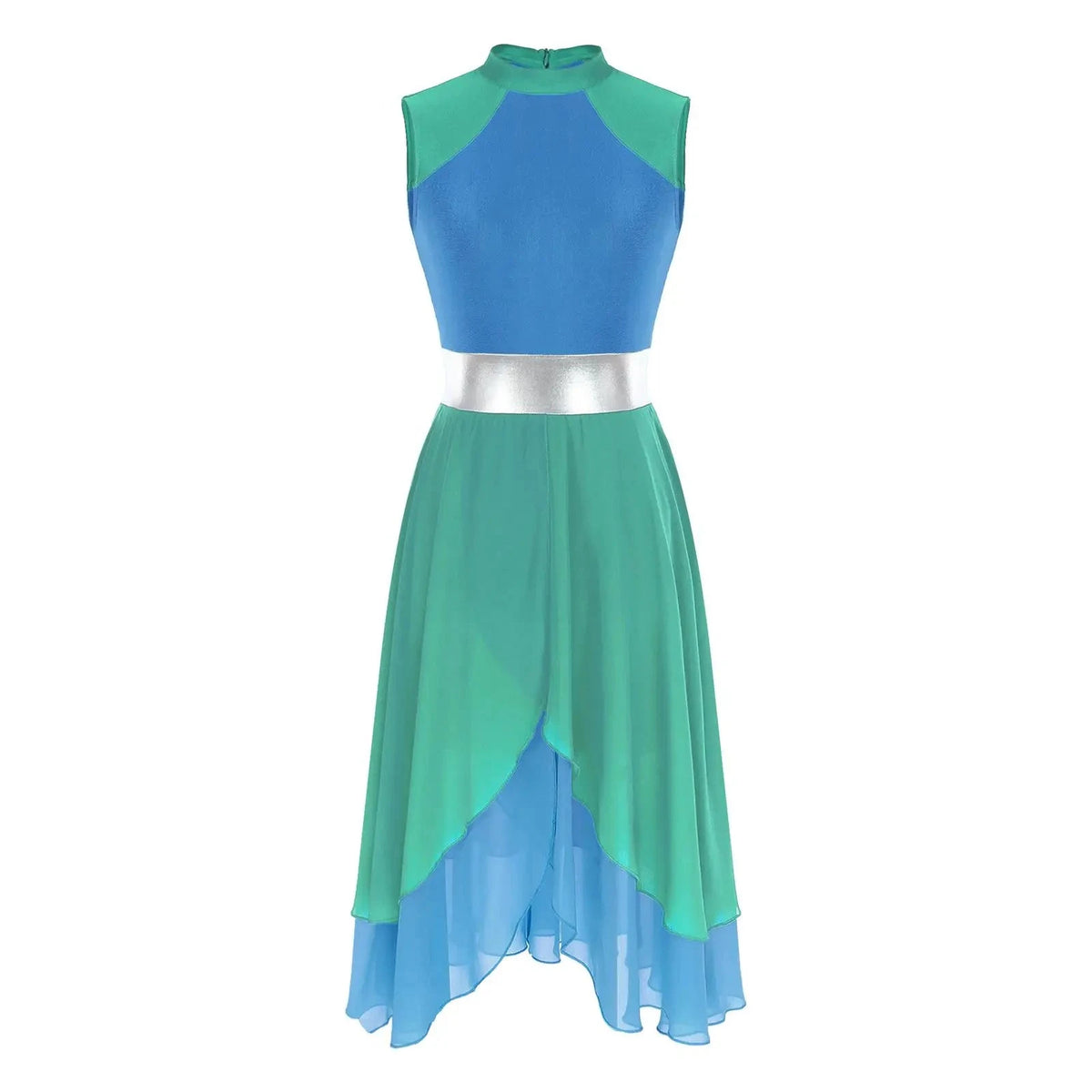 Color Block Lyrical Dance Dress | Mock Neck | Asymmetric Hem
