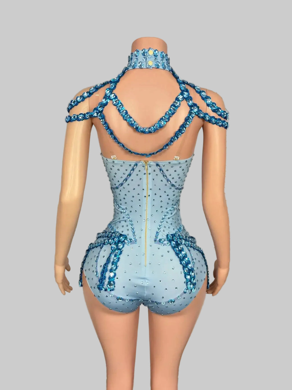 Blue Rhinestone Bodysuit - Sparkly High-Stretch Performance Wear for Dancers & Performers