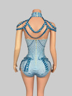 Blue Rhinestone Bodysuit - Sparkly High-Stretch Performance Wear for Dancers & Performers