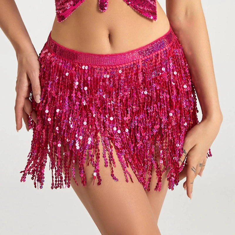Sequin Fringe Hip Scarf | Belly Dance Wrap Skirt