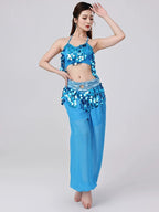 Belly Dance Harem Set | Sequin Halter Top & Chiffon Pants