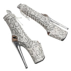 9-Inch Snake Print Platform Boots - Lace-Up Ankle Boots