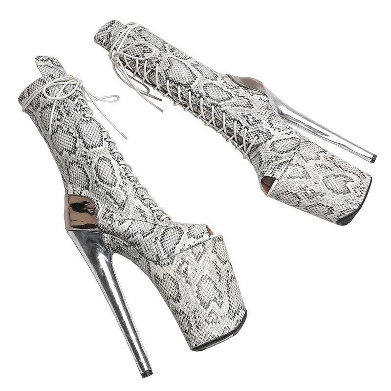9-Inch Snake Print Platform Boots - Lace-Up Ankle Boots