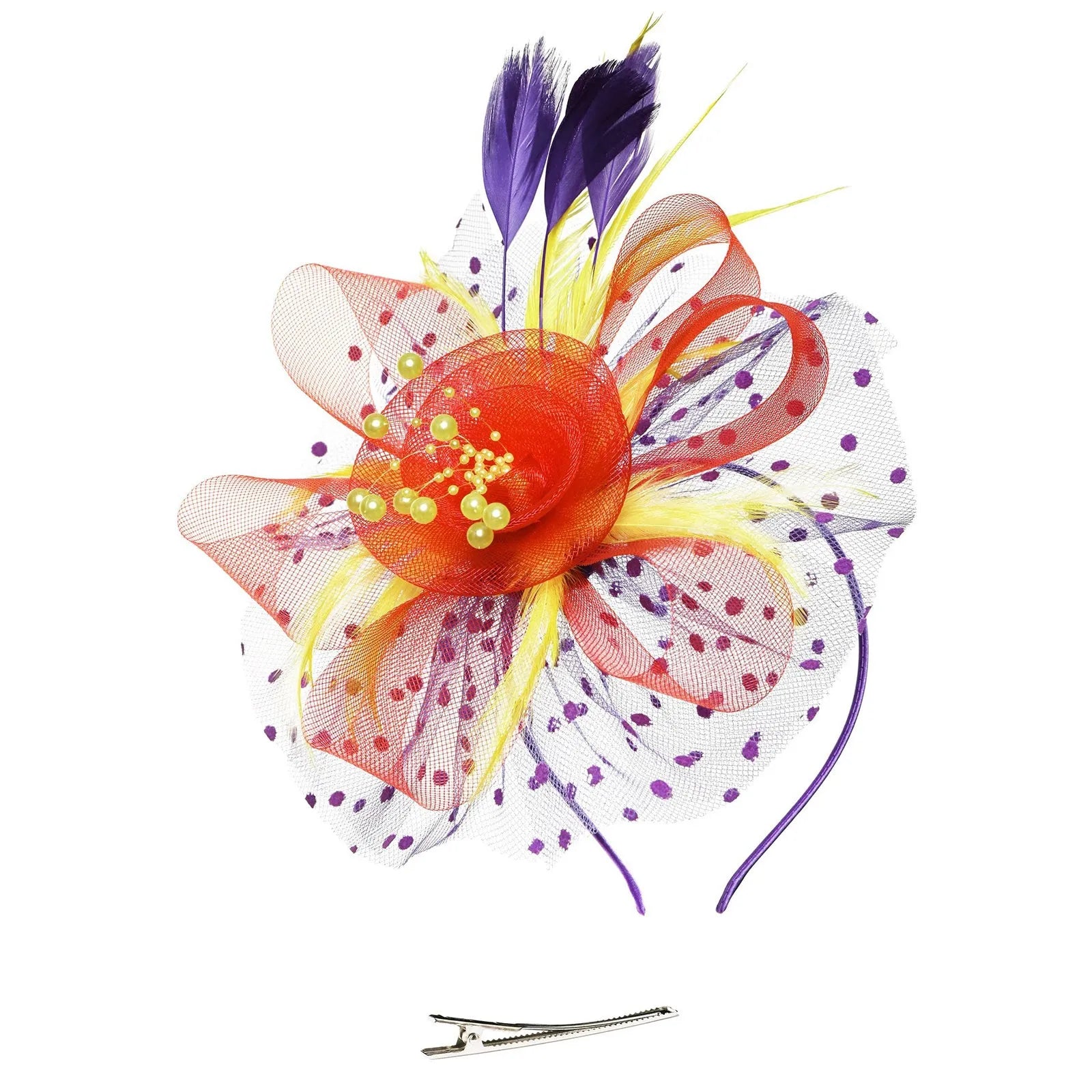 Feather Flower Fascinator Hat | Floral Mesh Headband | 36 Colors