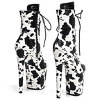 Cow Print Platform Pole Dance Boots – 8-Inch High Heel Stage Shoes