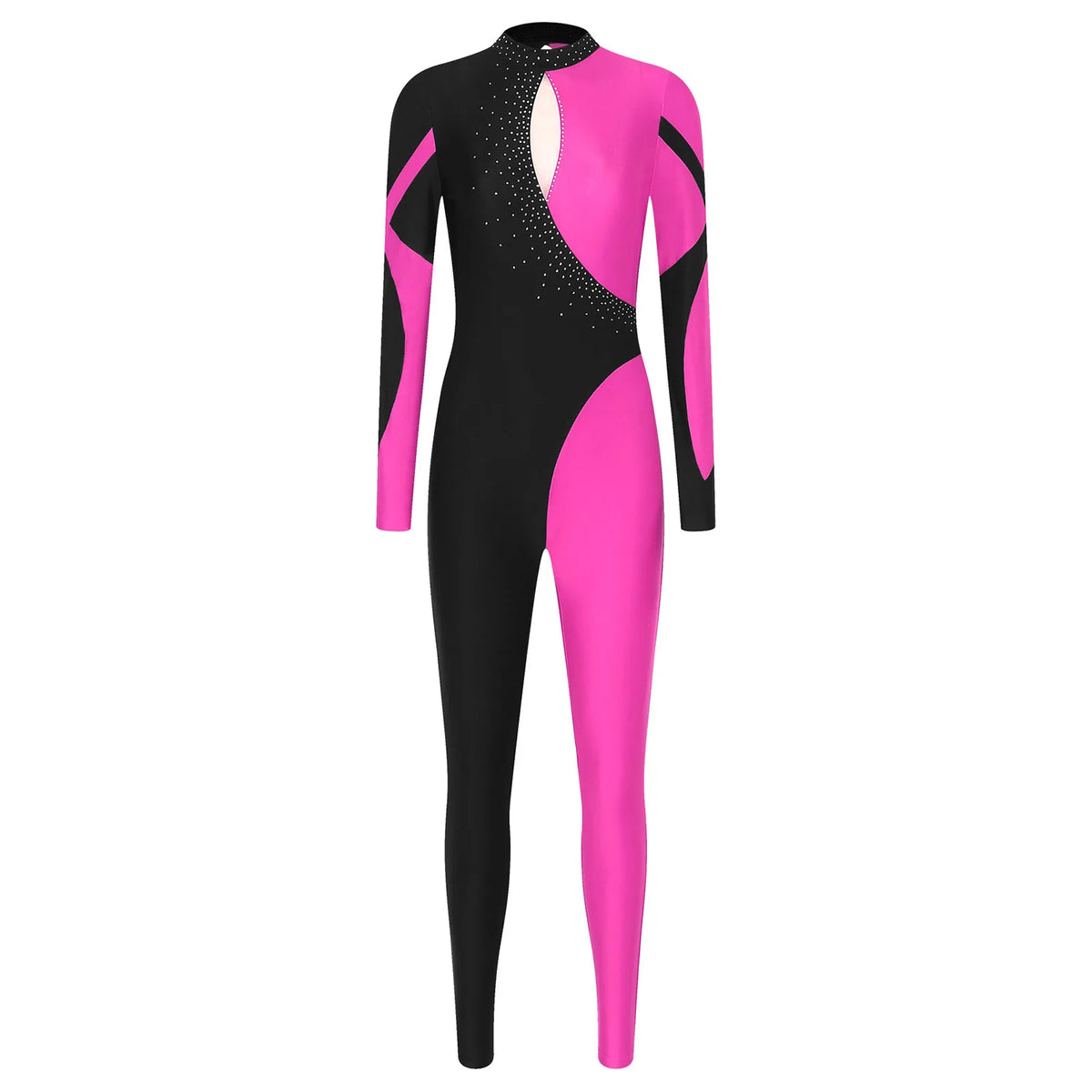 Rhinestone Jumpsuit | Color Block | Long Sleeve