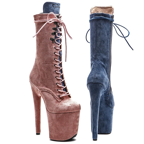 20cm Two-Tone Glitter Ankle Boots - Suede Platform Dance Boots