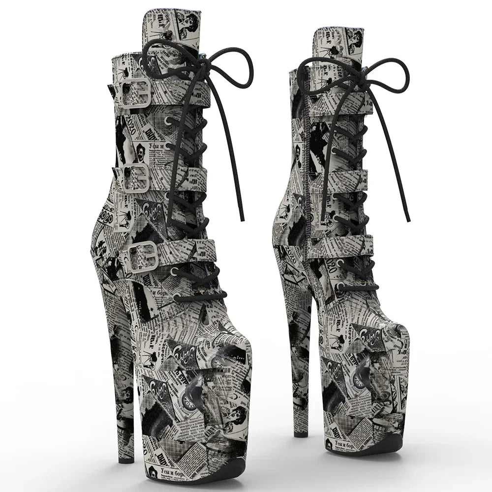 20CM Platform Ankle Boots - Lace-Up High Heel Pole Dance Boots