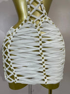 White Lattice Cut-Out Mini Dress | Halter | Backless