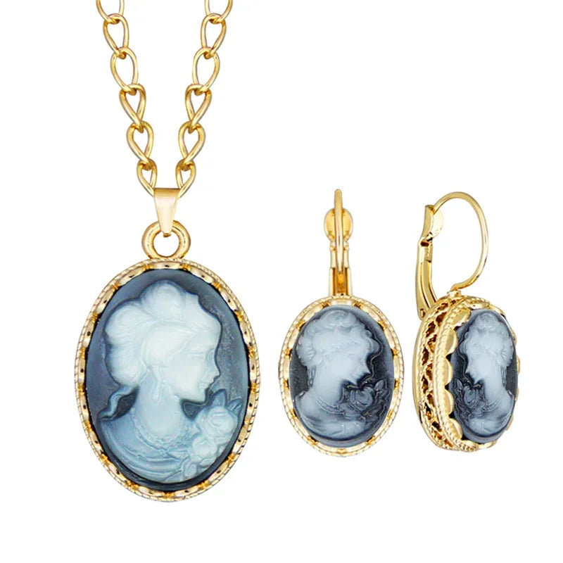 Cameo Jewelry Set | Necklace & Earrings | 6 Colors