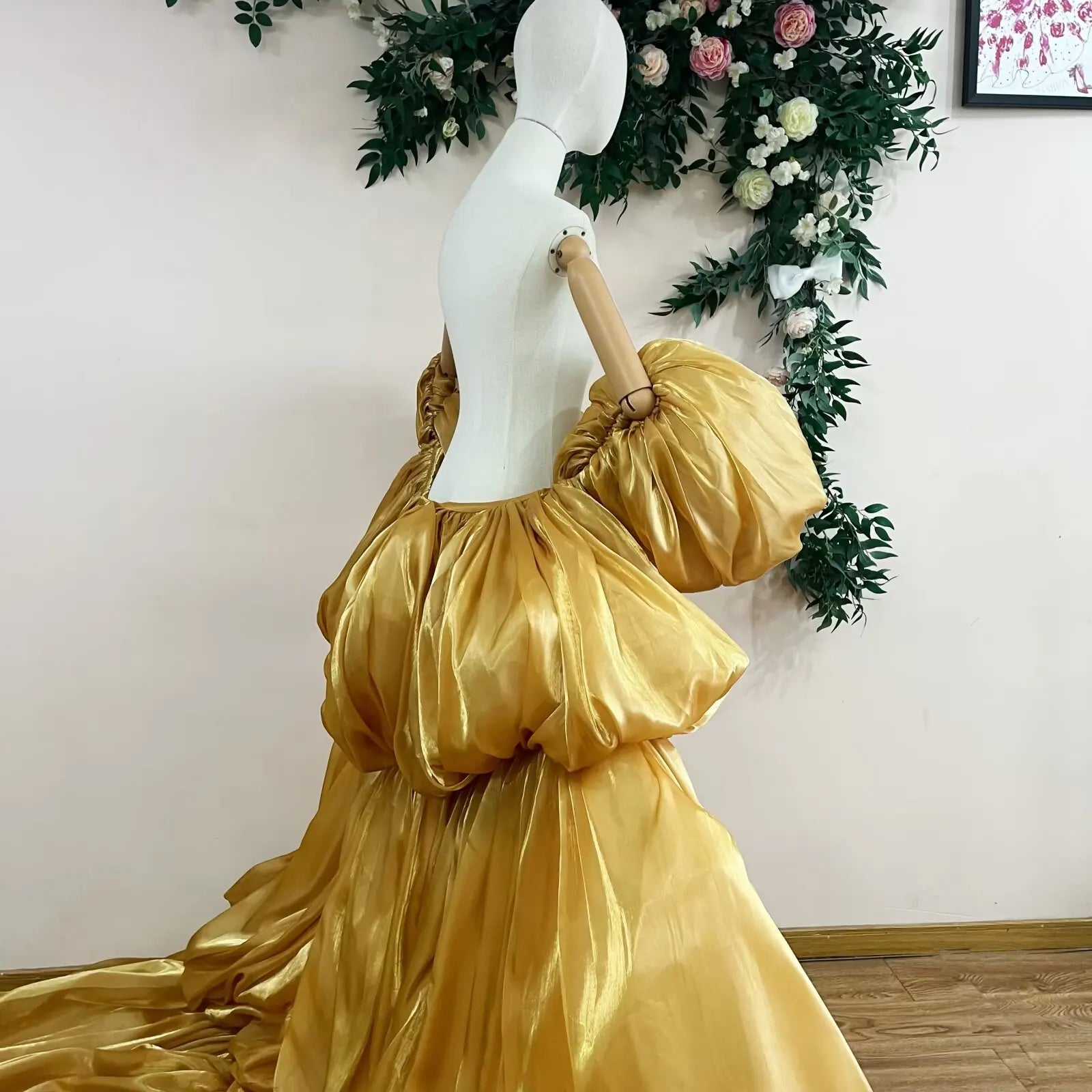 Gold Puffy Cape Gown | Drag Pageant Dress | 2M Train | S–XXL