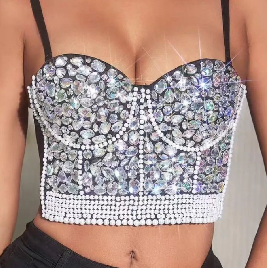 Heavy Beading Rhinestone Bustier | Colorful Crystal Corset Top
