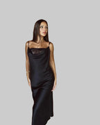 Lace Satin Slip Dress - Backless Spaghetti Strap Maxi Gown