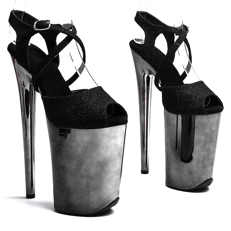 Glitter Platform Sandals – 9-Inch Pole Dance Heels, Black