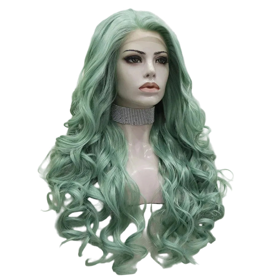 26" Green Long Wavy Lace Front Wig – Bold Stage Color