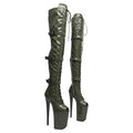 9-Inch Patent Platform Boots - Thigh-High Open Toe Dance Boots
