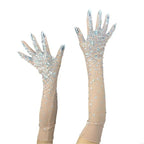 Rhinestone Opera Gloves | Sheer Mesh