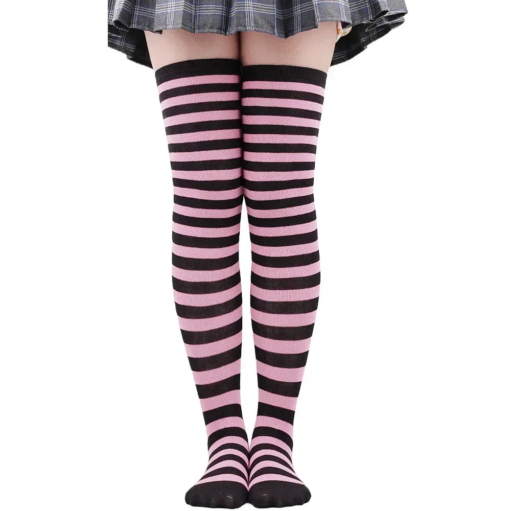 Striped & Polka Dot Thigh-High Stockings | Over-Knee | 27 Colors
