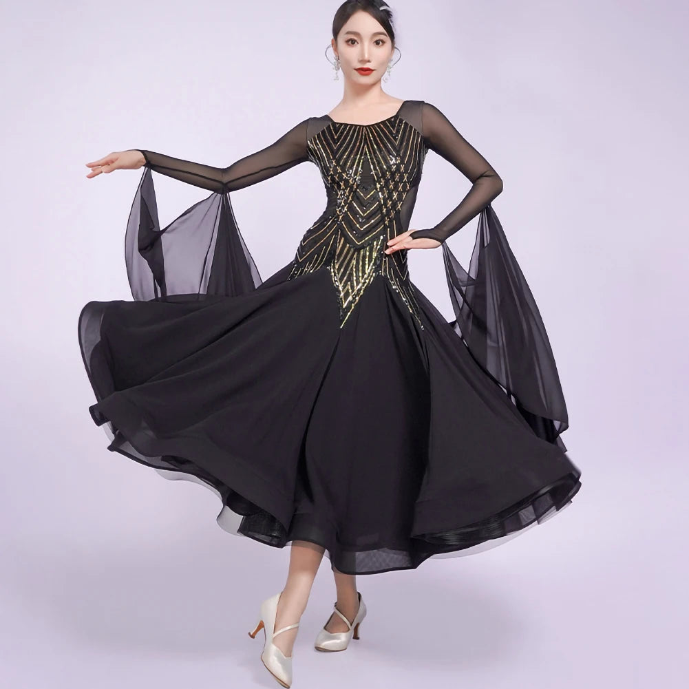 Ballroom Dance Dress | Sequin Glitter Mesh | S-3XL