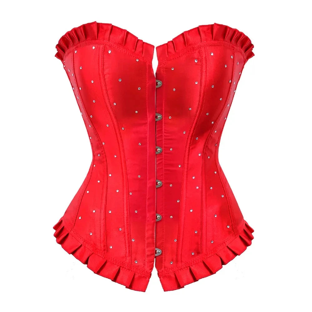Satin Overbust Corset | Rhinestone Lace-Up | Gothic Burlesque