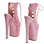 20CM Glitter Platform Pole Dance Ankle Boots - Open Toe High Heel Performance Boots