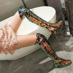 Glitter Sequin Over-the-Knee Boots | Lace-Up | 6cm Block Heel