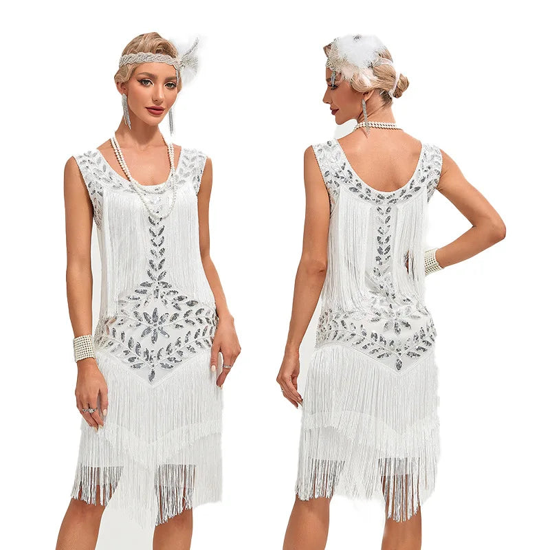 1920s Gatsby Sequin Tassel Dress | Sleeveless | Fringe Flapper