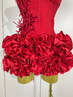 3D Rose Petal Skirt Strapless Mini Dress | Pageant | Stage