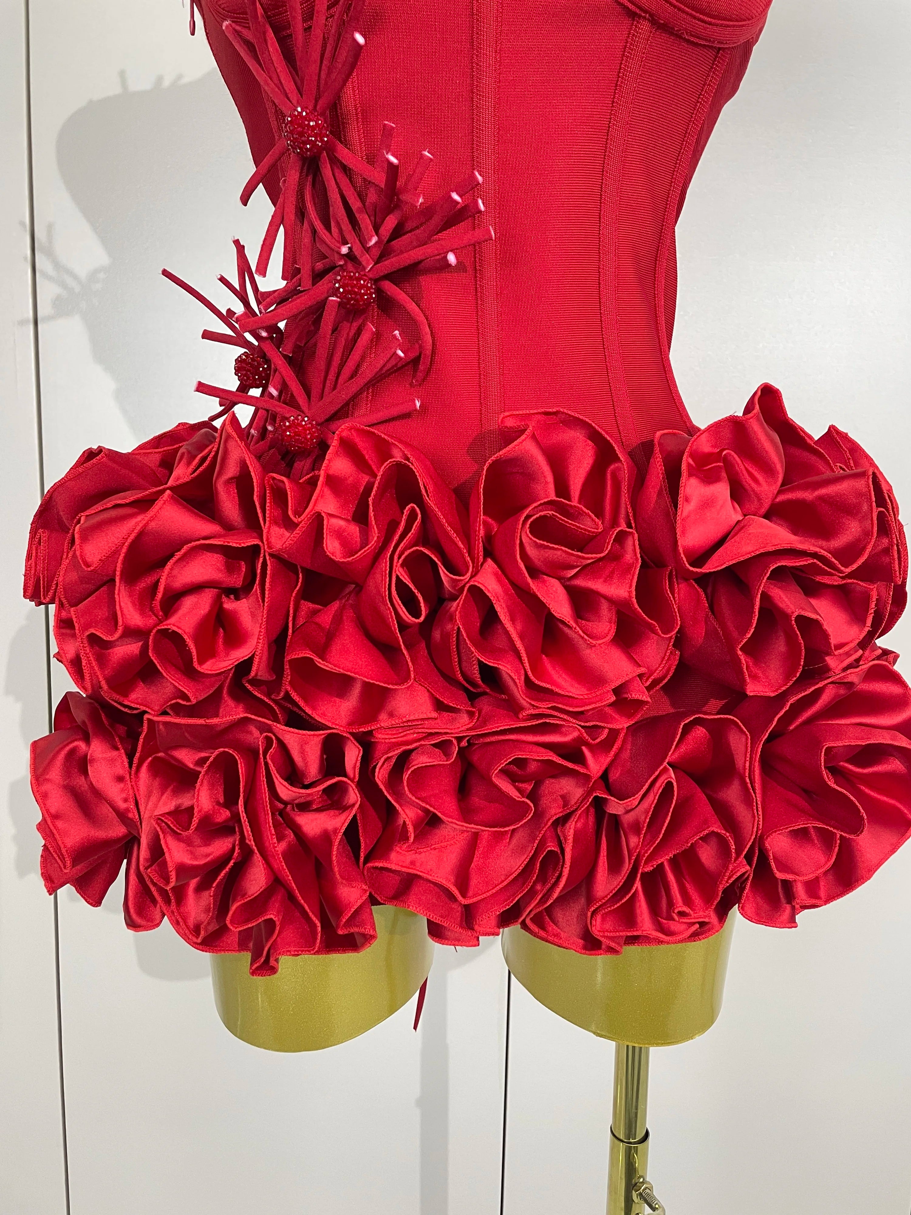 3D Rose Petal Skirt Strapless Mini Dress | Pageant | Stage